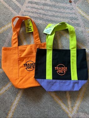 Trader Joe's Canvas Tote Bags - Orange and Black/Neon Green/Lavender